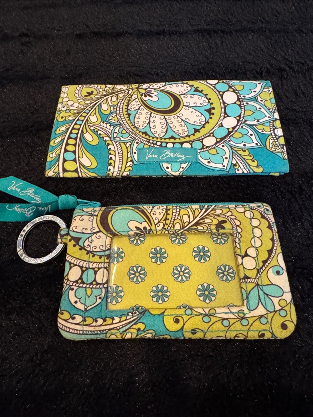 Retired Vera Bradley Peacock Paisley Zip ID Case Keychain Wallet Checkbook Cover